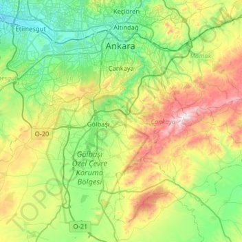 Çankaya topographic map, elevation, terrain