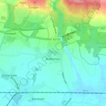 Walberton topographic map, elevation, terrain