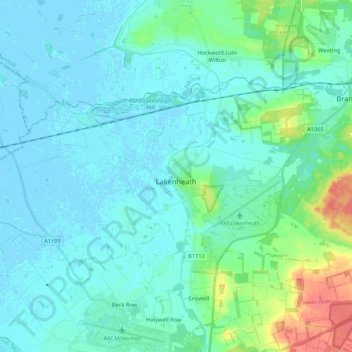 Lakenheath topographic map, elevation, terrain