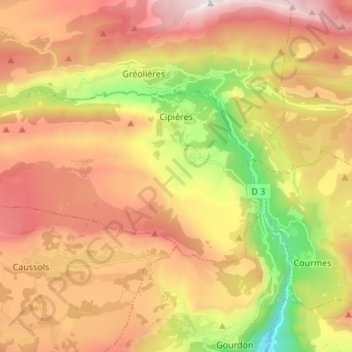 Cipières topographic map, elevation, terrain