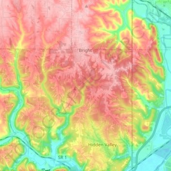 Bright topographic map, elevation, terrain