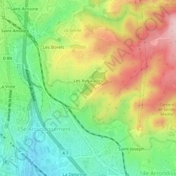 Les Aygalades topographic map, elevation, terrain