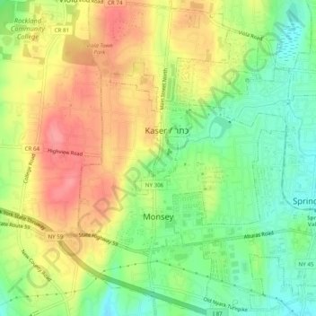 Monsey topographic map, elevation, terrain