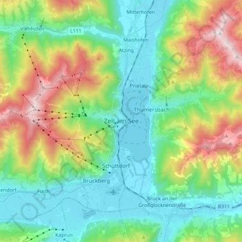 Zell am See topographic map, elevation, terrain