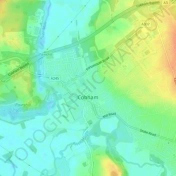 Cobham topographic map, elevation, terrain