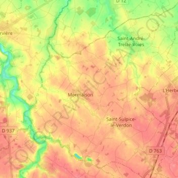 Montréverd topographic map, elevation, terrain