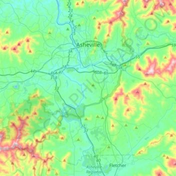 Asheville topographic map, elevation, terrain