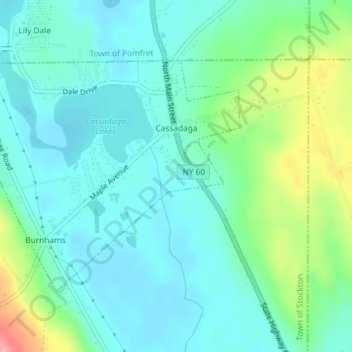 Cassadaga topographic map, elevation, terrain