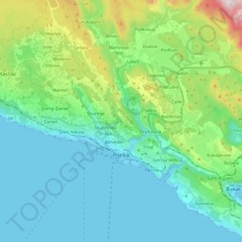 Grad Rijeka topographic map, elevation, terrain