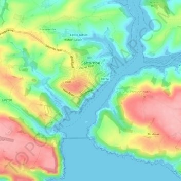 Salcombe topographic map, elevation, terrain