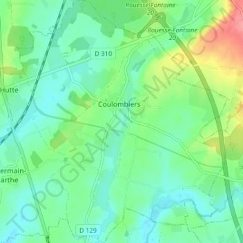 Coulombiers topographic map, elevation, terrain