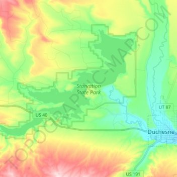 Starvation State Park topographic map, elevation, terrain