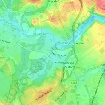 Peper Harow topographic map, elevation, terrain