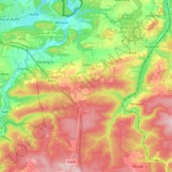 Tellin topographic map, elevation, terrain