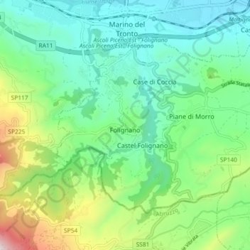 Folignano topographic map, elevation, terrain