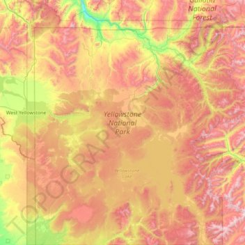 Yellowstone National Park topographic map, elevation, terrain