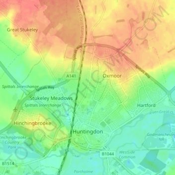 Huntingdon topographic map, elevation, terrain