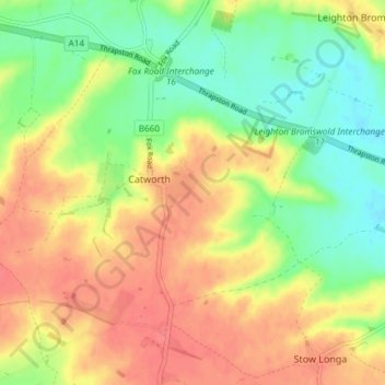 Catworth topographic map, elevation, terrain