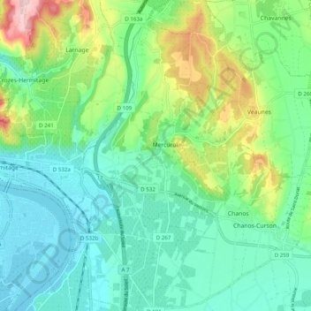 Mercurol topographic map, elevation, terrain