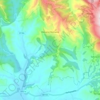 Olevano Romano topographic map, elevation, terrain