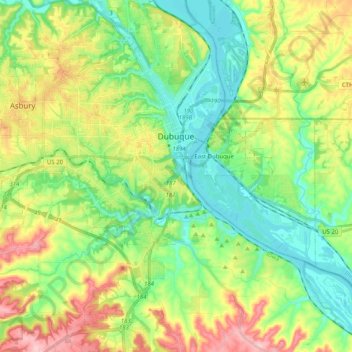 Dubuque topographic map, elevation, terrain