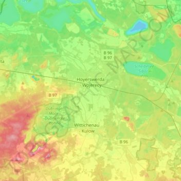 Hoyerswerda - Wojerecy topographic map, elevation, terrain