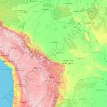 Bolivia topographic map, elevation, terrain