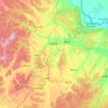 孙吴县 topographic map, elevation, terrain