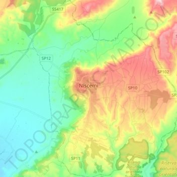 Niscemi topographic map, elevation, terrain