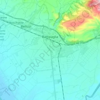 Battipaglia topographic map, elevation, terrain