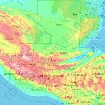 Guatemala topographic map, elevation, terrain