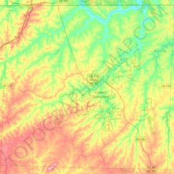 Caswell County topographic map, elevation, terrain