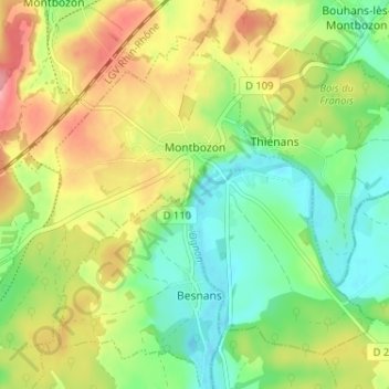 Montbozon topographic map, elevation, terrain