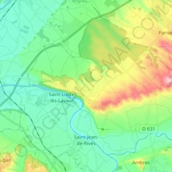 Giroussens topographic map, elevation, terrain