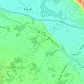 Orgueil topographic map, elevation, terrain