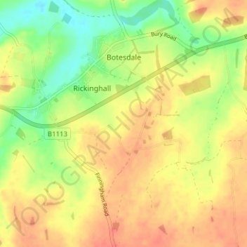 Botesdale topographic map, elevation, terrain