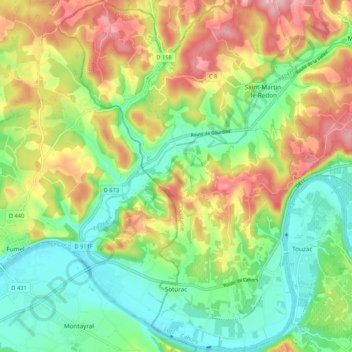 Soturac topographic map, elevation, terrain