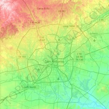 San Antonio topographic map, elevation, terrain