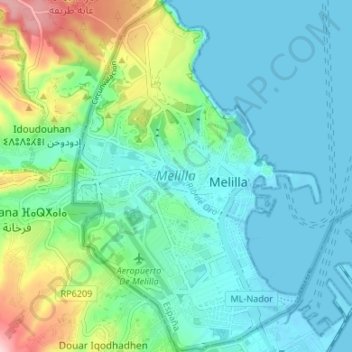 Melilla topographic map, elevation, terrain