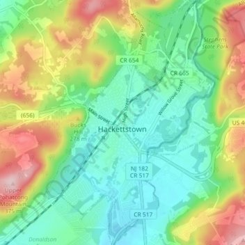 Hackettstown topographic map, elevation, terrain