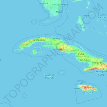 Cuba topographic map, elevation, terrain