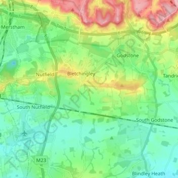 Bletchingley topographic map, elevation, terrain