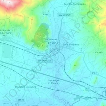 Cassino topographic map, elevation, terrain