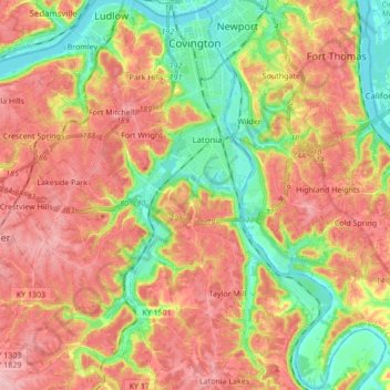 Covington topographic map, elevation, terrain