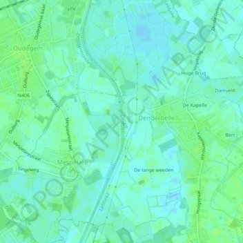 Denderbelle topographic map, elevation, terrain