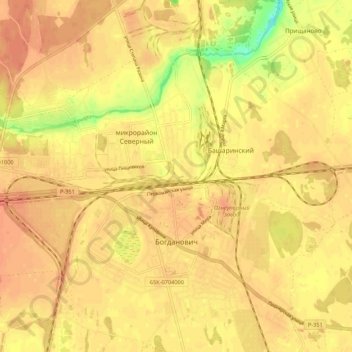 Богданович topographic map, elevation, terrain