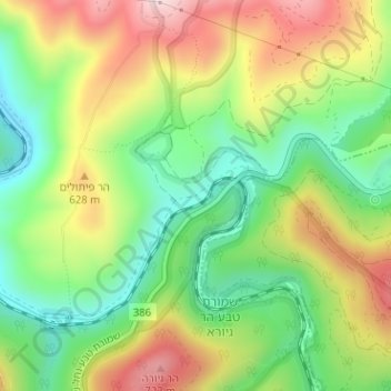 Sorek River topographic map, elevation, terrain