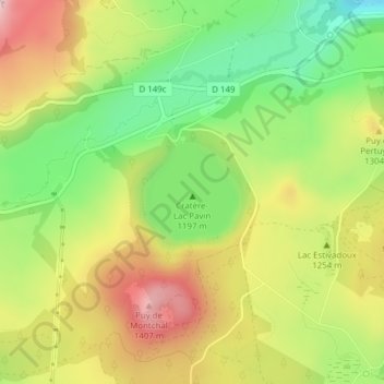 Lac Pavin topographic map, elevation, terrain