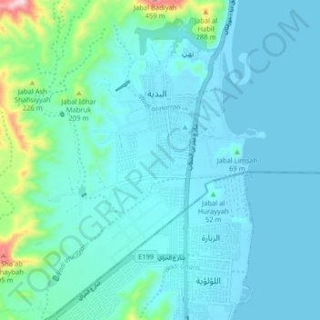 Al Badīyah topographic map, elevation, terrain