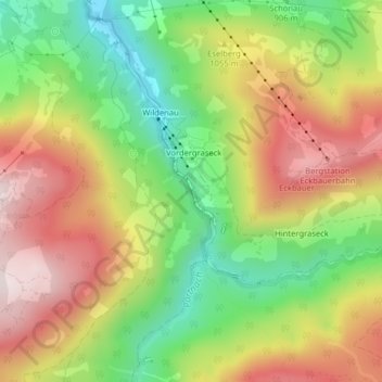 Partnach Gorge topographic map, elevation, terrain